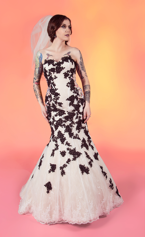 Black Floral Lace Wedding Dress White Chiffon Illusion Neckline –  loveangeldress